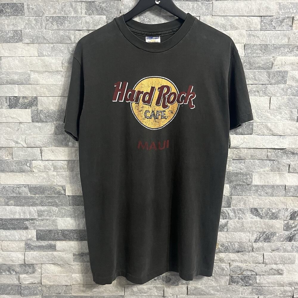 Vintage 90's Hard Rock Cafe Maui Faded Black Single Stitch Mens Large T-Shirt